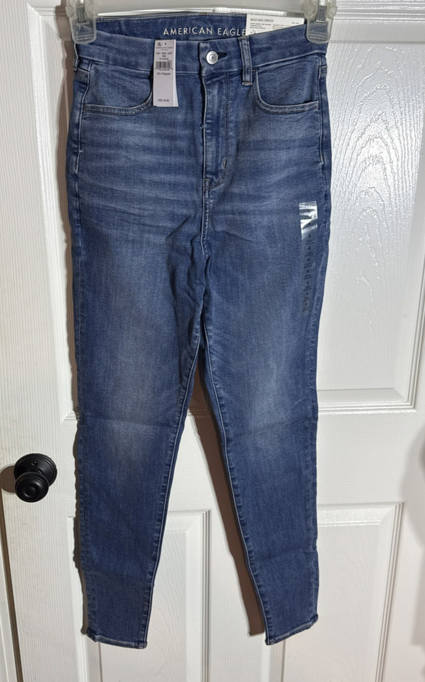 AE Next Level Curvy Highest Waist Jegging Women's Starburst Blue 4 Regular NWT